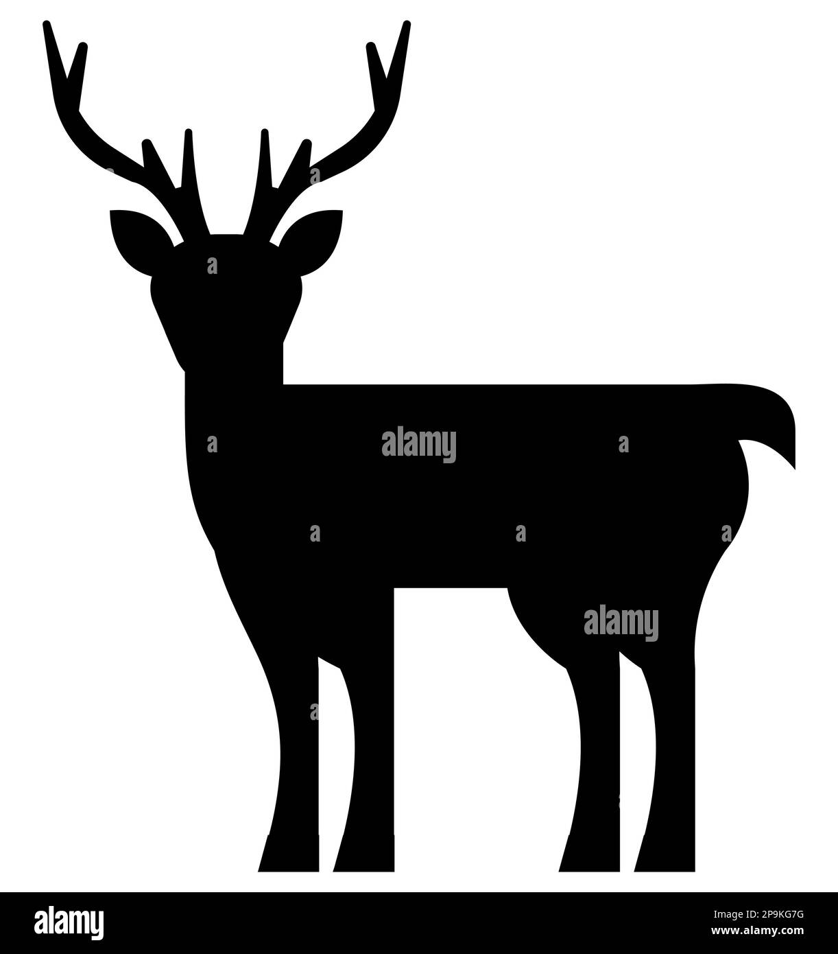 Silhouette nera di una renna isolata su sfondo bianco, icona con il logo di una silhouette di cervo e alce Illustrazione Vettoriale