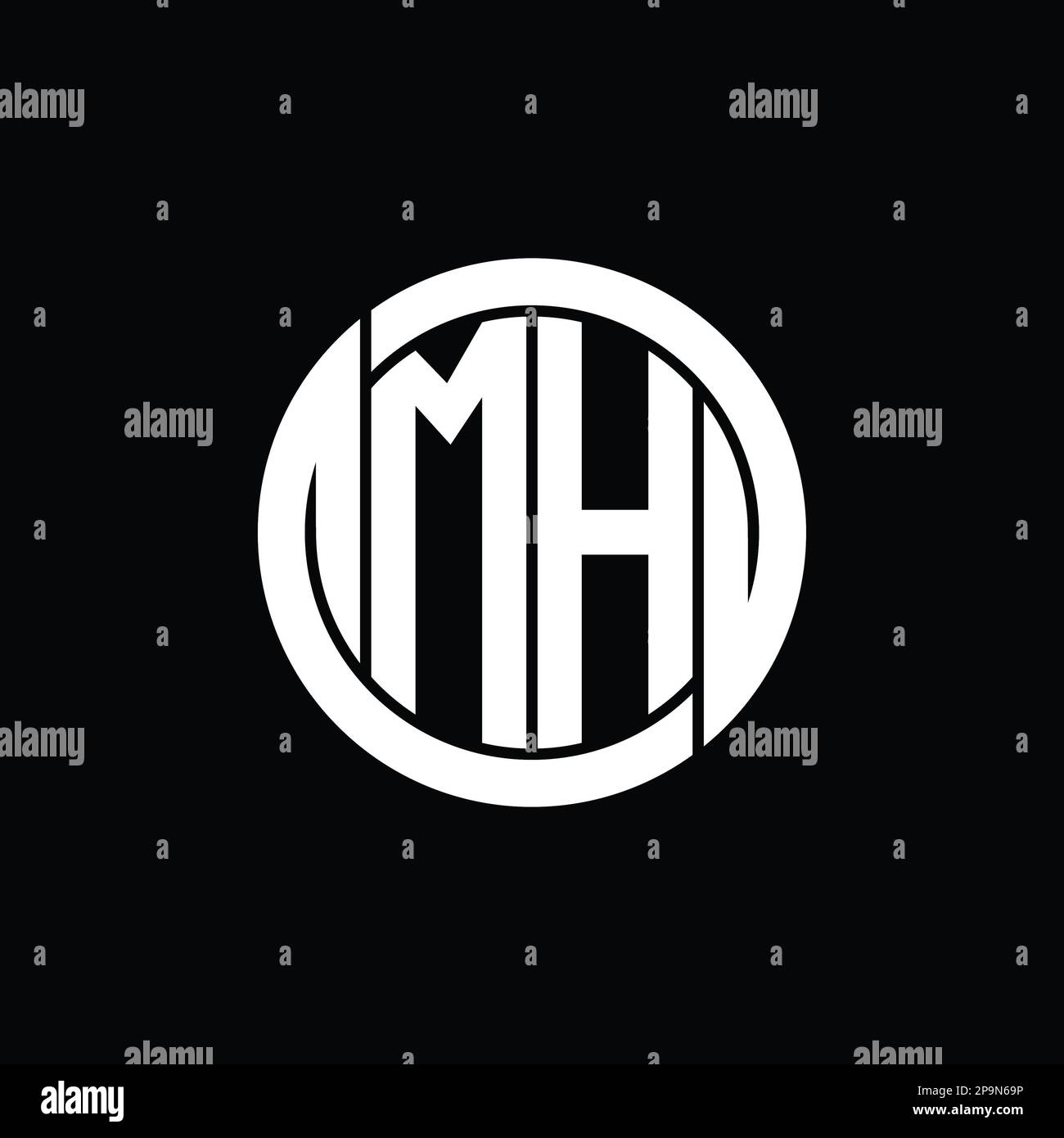 MH Logo monogramma scudo interno cerchio isolato forma immagini vettoriali modello di progettazione Foto Stock