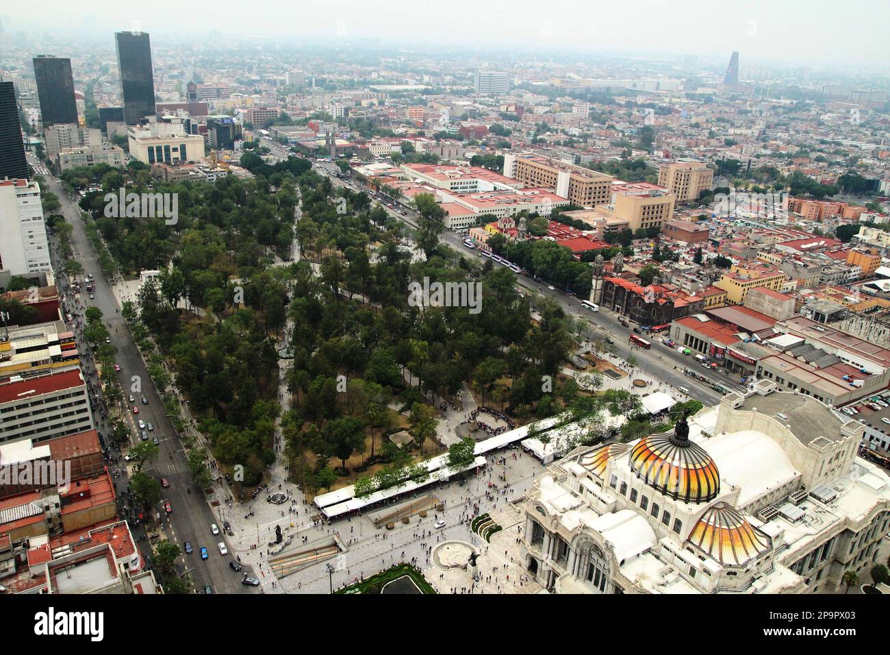 Vista aerea su Alameda Central Park a Città del Messico. Foto Stock