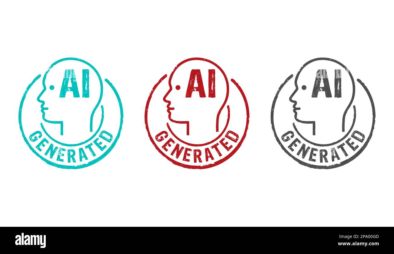 Ai ha generato le icone del timbro in poche versioni a colori. Illustrazione del rendering Concept 3D del contenuto di intelligenza artificiale e della tecnologia di automazione. Foto Stock