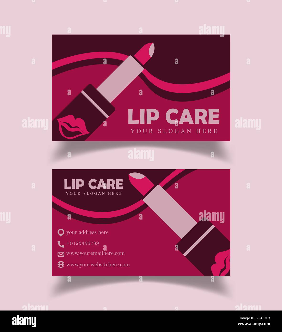 I cosmetici rossetto compongono il biglietto da visita di prodotto di bellezza, biglietto da visita di cura del labbro Foto Stock