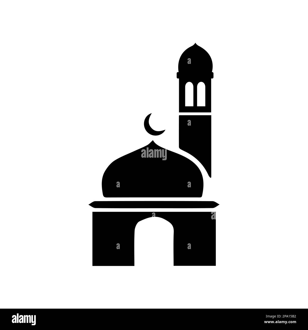 Icona semplice della moschea, luogo di culto islamico, simboli musulmani, illustrazione vettoriale. Disegno icona moschea piatta vettore, silhouette moschea. Hajj, umrah Illustrazione Vettoriale