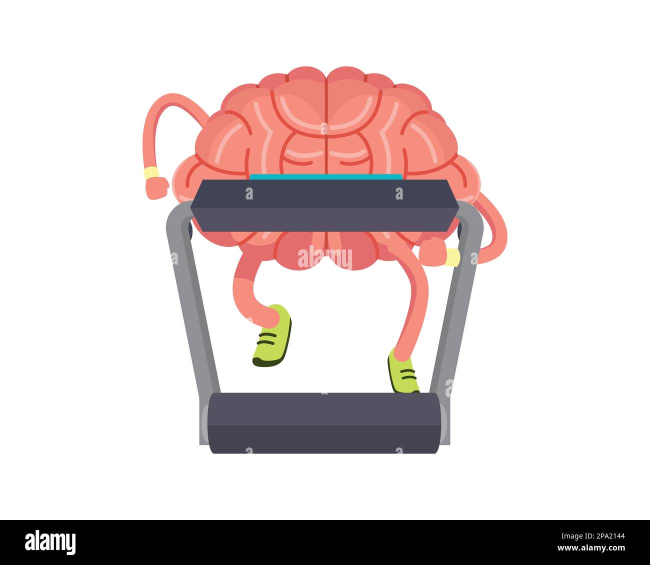 Cervello che si sta lavorando su un'illustrazione del tapis roulant come simbolizzazione del pensiero duro o dell'apprendimento. Visualizzato con un'illustrazione dettagliata Illustrazione Vettoriale
