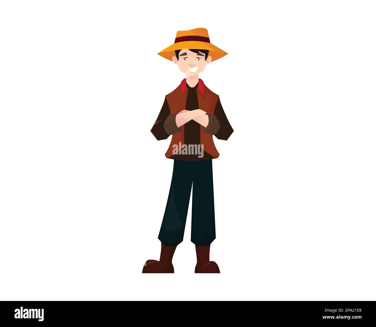 Cool Farmer Man con Smiling e Arm Crossed Gesture Illustrazione visualizzata con stile Cartoon Illustrazione Vettoriale