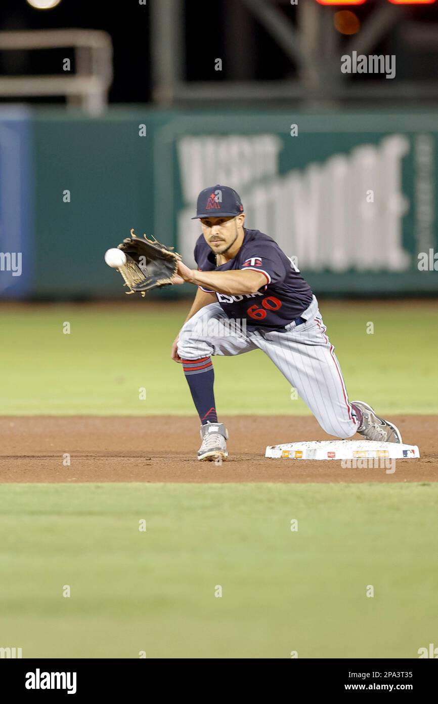 10 marzo 2023, Sarasota FL USA; il Minnesota Twins secondo baseman Elliot Soto (60) durante una partita di allenamento primaverile della MLB contro i Baltimore Orioles a E. Foto Stock