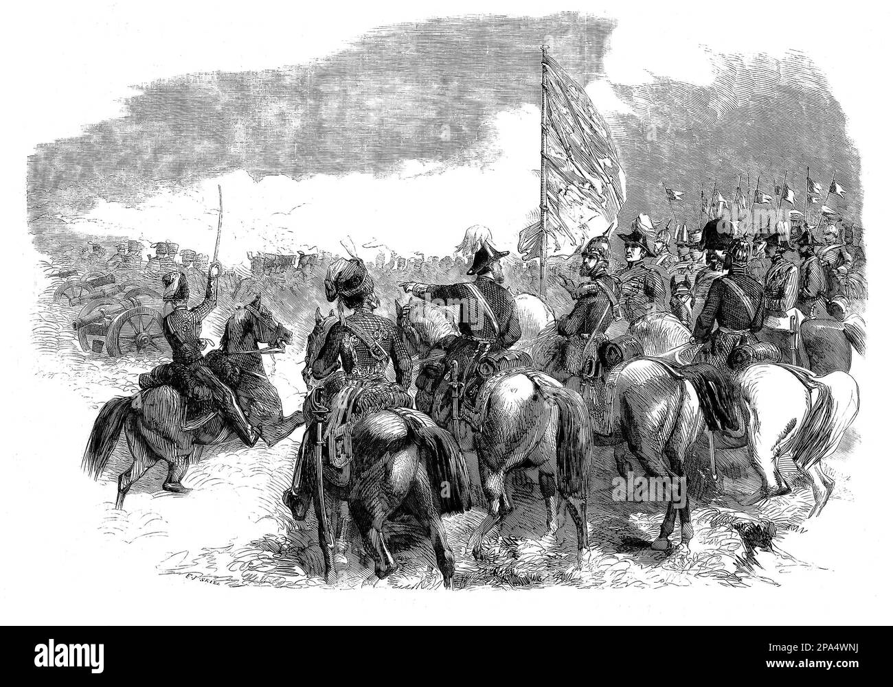 Una recensione della Royal Horse Artillery e delle batterie da campo su Woolwich Common, a Greenwich, nel sud-est di Londra, Inghilterra. Guardando avanti è il Granduca Michele di Russia durante la sua visita in Gran Bretagna nel 1860. Foto Stock