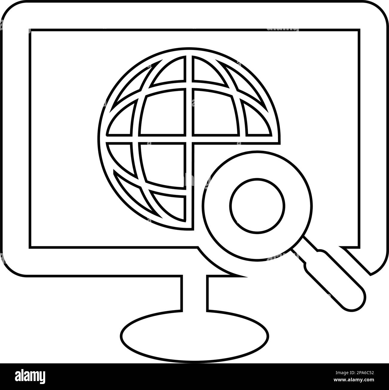 SEO, servizi, icona internazionale è isolato su sfondo bianco. Semplice illustrazione vettoriale per grafica e web design o scopi commerciali. Illustrazione Vettoriale
