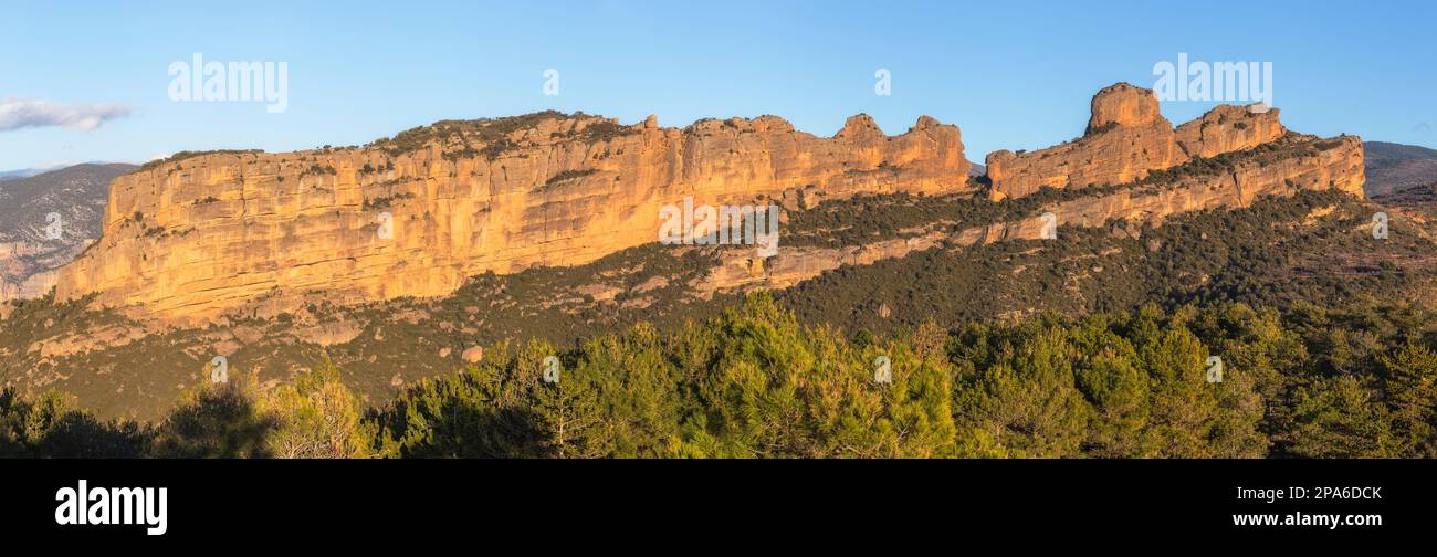 Roc de Santa Mountain Panorama, Pallars Jussa, Catalogna Foto Stock