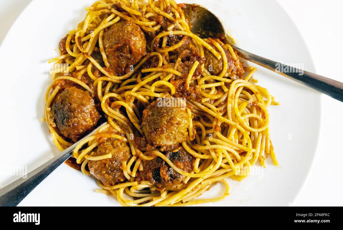Spaghetti e polpette di carne Foto Stock