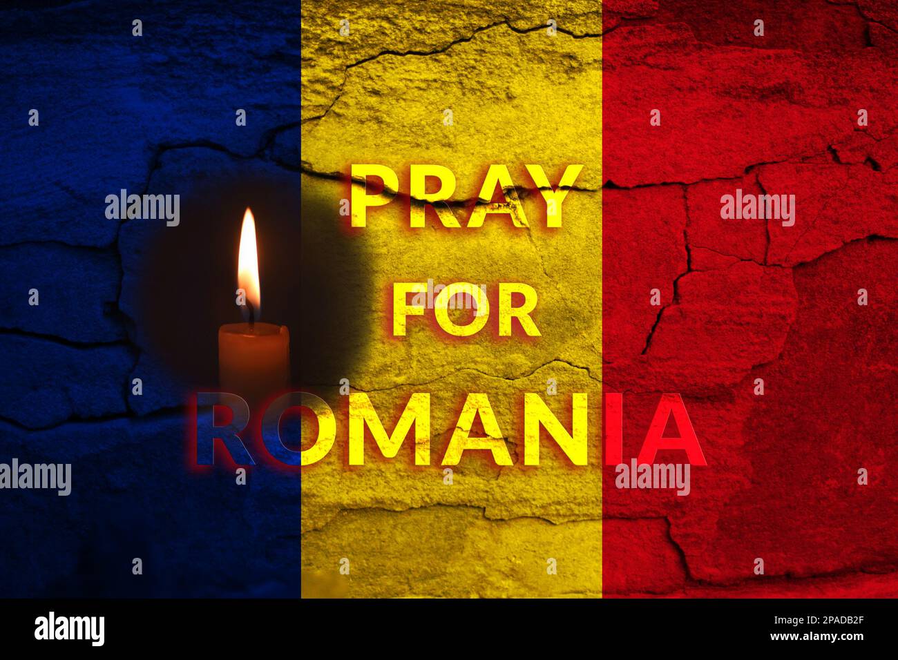 Terremoto in Romania, 13 febbraio 2023. Banner allegro. L'epicentro del terremoto. Pregate per la Romania. Uno sfondo roccioso di pietra luminosa della Romania Foto Stock
