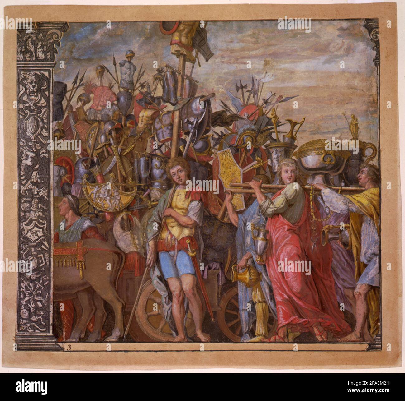 1598 ca : il Trionfo (us) Caesaris ( il trionfo di Giulio CESARE ), piatto 3 ( legno chiaroscuro con gouache ), del pittore italiano Andrea Andreani ( 1584 - 1610 ), dagli affreschi originali di ANDREA MANTEGNA . - RITRATTO - RITRATTO - ANTICA ROMA - ROMA ANTICA - RINASCIMENTO - RINASCIMENTO - RINASCIMENTO - ARTE - ARTI VISIVE - ARTI VISIVE - PITTORE - INCISIONE - ACQUARELLO ---- ARCHIVIO GBB Foto Stock