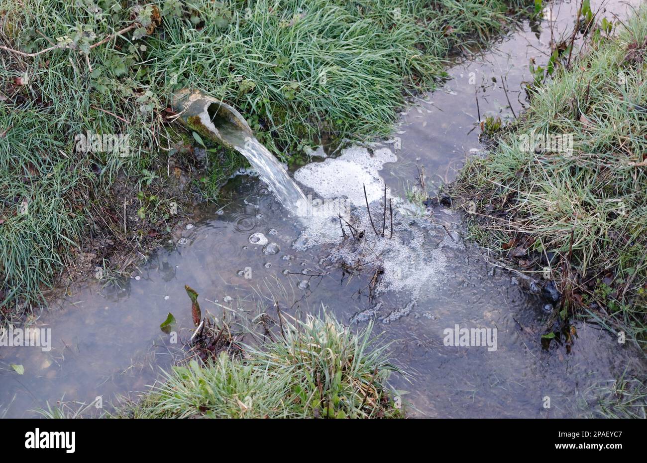 Acqua che scorre fuori dal campo Foto Stock