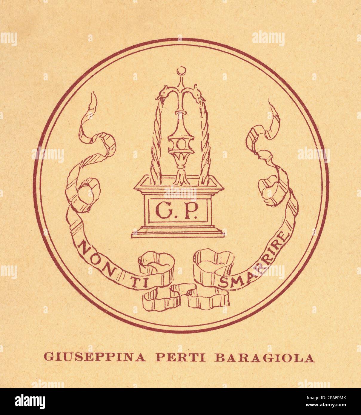 1939 ca , Milano , Italia : L'ex LIBRIS della giornalista ITALIANA GIUSEPPINA PERTI BARAGIOLA , fondatrice della prima rivista italiana fili ( pubblicata da Editrice DOMUS ) nel gennaio 1934 - foto storiche - foto storica - moda - ITALIA - GIORNALISTA --- ARCHIVIO GBB Foto Stock