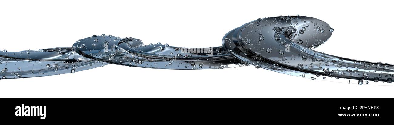 Morbido, astratto, drammatico, moderno, di lusso e materiale di sfondo di alta qualità per il rendering 3D come un panno di curve ondulate isolate di acqua trasparente Foto Stock