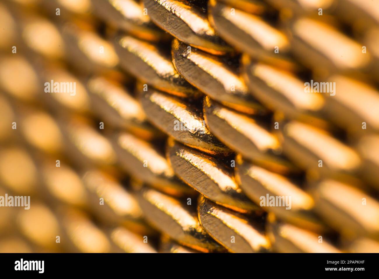 macro di un cinturino in metallo dorato Foto Stock
