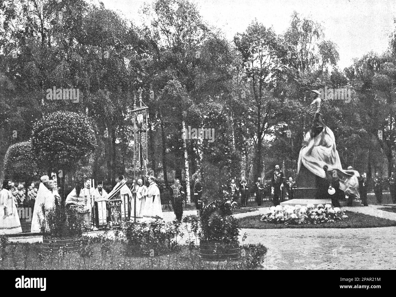 Apertura del monumento a Pietro il Grande in San Pietroburgo il 13 maggio 1910 al momento della rimozione della copertura. Foto dal 1910. Foto Stock
