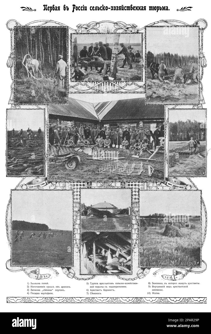 Collage fotografico della prima prigione agricola russa a Yaroslavl. Foto dal 1910. Foto Stock