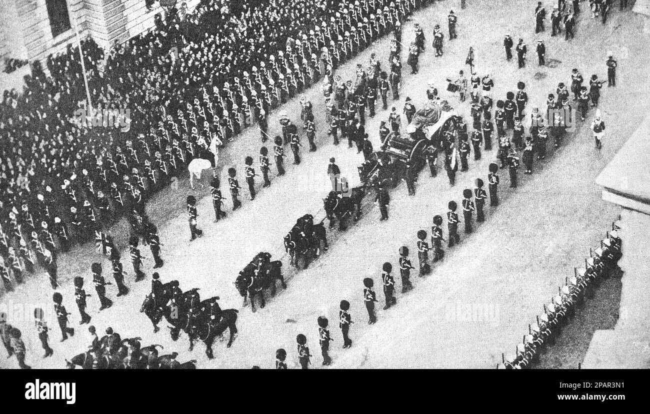 Trasporto della bara con il corpo del Re Edoardo VII da Buckingham Palace alla Westminster Hall per un congedo nazionale. Disegno da 1910. Foto Stock