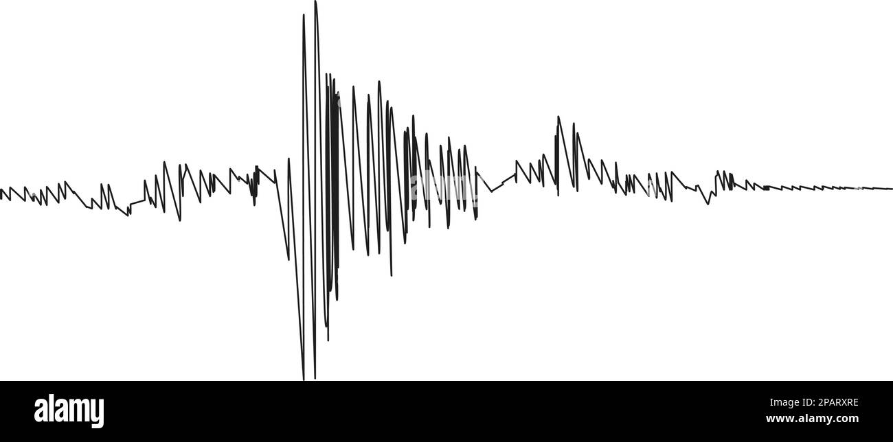 Seismogramma di attività sismica o nero Lie rivelatore registrare su bianco. Sfondo diagramma terremoto o onda audio. Movimento del suolo, eruzione del vulcano. Po Illustrazione Vettoriale