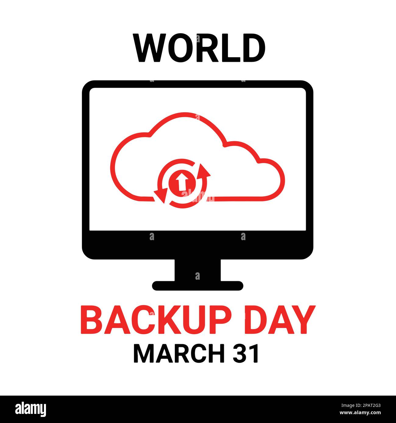 Illustrazione vettoriale del concetto di World Backup Day Marzo 31 con monitor e cloud per computer. Illustrazione Vettoriale