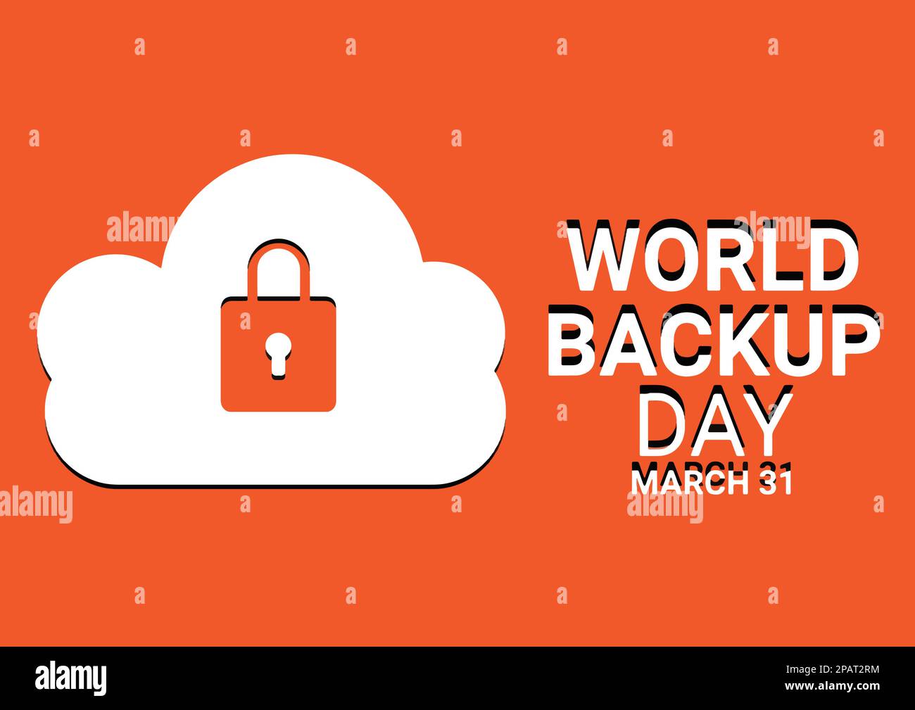Sfondo del World Backup Day con icona bianca di backup e lucchetto su sfondo arancione. Illustrazione vettoriale Illustrazione Vettoriale