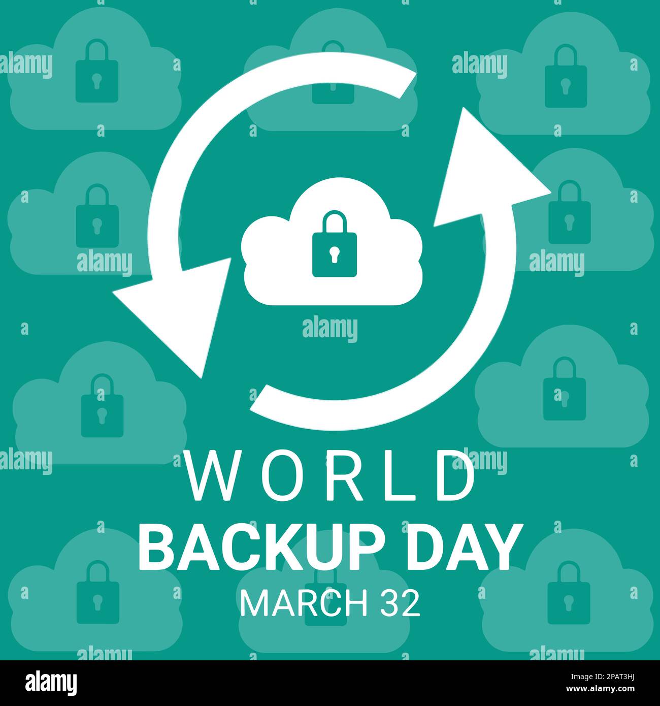 Giornata mondiale del backup concetto di marzo 31 con icona di sicurezza sul cloud e grafica grafica con frecce rotonde. Concetto di vacanza. Modello per lo sfondo Illustrazione Vettoriale