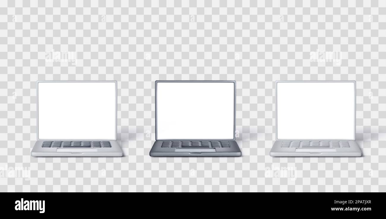 Set di 3D notebook in nero e argento. Il notebook è dotato di uno schermo bianco per i design aziendali. Illustrazione vettoriale Illustrazione Vettoriale