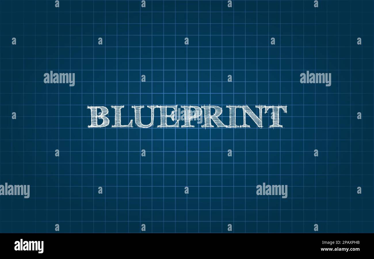 Sfondo BluePrint. Sfondo blu scuro con linee per la pianificazione tecnica. Ingegneria, concetto di invenzione dell'architettura. Griglia di disegno fatta di cubi Illustrazione Vettoriale