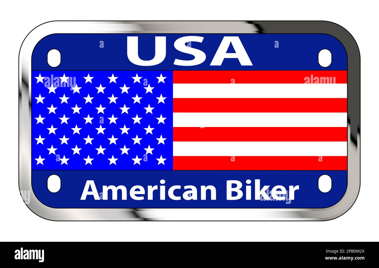 Targa motociclistica American Biker USA su sfondo bianco Foto Stock