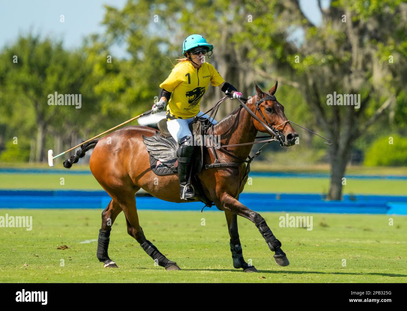 Port Mayaca, Stati Uniti. 12th Mar, 2023. 3/10/23 Port Mayaca, Florida Sarah Siegel Magness DUNDAS VS EL CID FITNESS durante le semifinali US Women's Polo 18-24 Goal Cup 2023, tenutesi presso il polo Port Mayaca di Port Mayaca, Florida, venerdì 10 marzo 2023. Credit: Jennifer Graylock/Alamy Live News Foto Stock