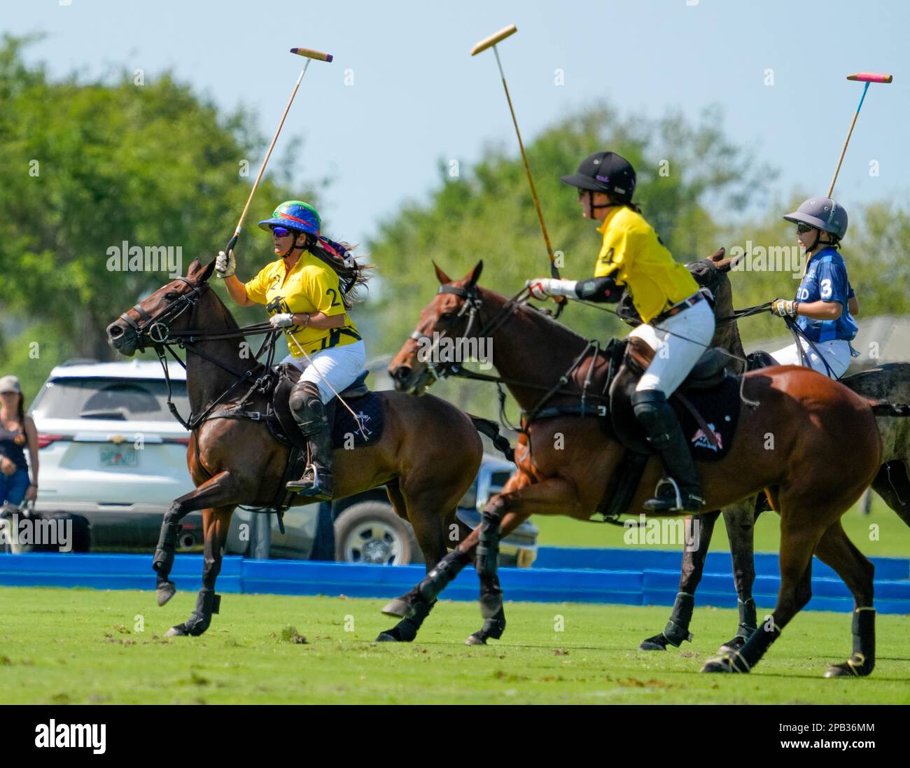 Port Mayaca, Stati Uniti. 10th Mar, 2023. 3/10/23 Port Mayaca, Florida DUNDAS VS EL CID FITNESS durante le semifinali US Women's Polo 18-24 Goal Cup 2023, tenutesi presso il polo Port Mayaca di Port Mayaca, Florida, venerdì 10 marzo 2023. Credit: Jennifer Graylock/Alamy Live News Foto Stock