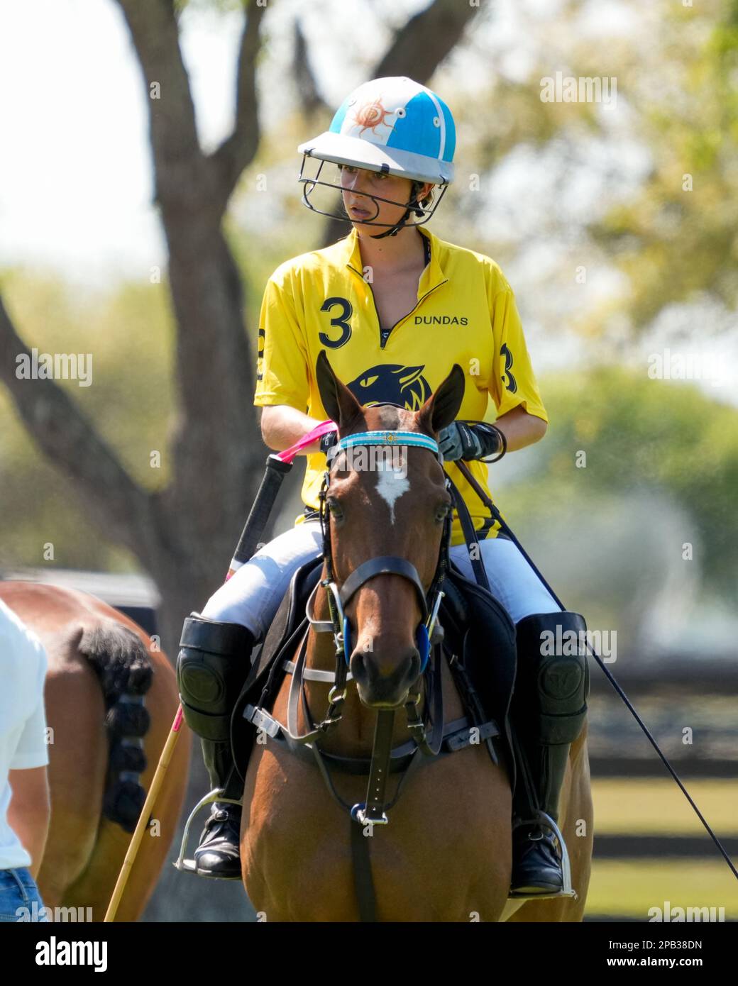 Port Mayaca, Stati Uniti. 12th Mar, 2023. 3/10/23 Port Mayaca, Florida mia Cambiaso cavalca per Dundas durante la DUNDAS VS EL CID FITNESS durante la US Women's Polo 18-24 Goal Cup 2023 Semifinali, che si tengono presso il Port Mayaca Polo Grounds a Port Mayaca, Florida, venerdì 10 marzo 2023. Credit: Jennifer Graylock/Alamy Live News Foto Stock