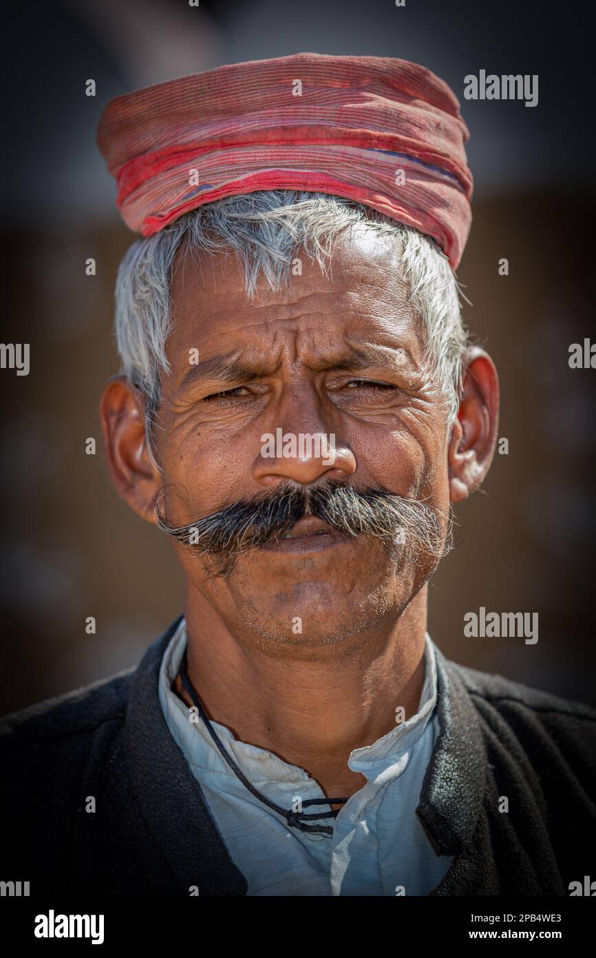 Ritratto di un alto Rajasthani, Pushkar, Rajasthan, India Foto Stock
