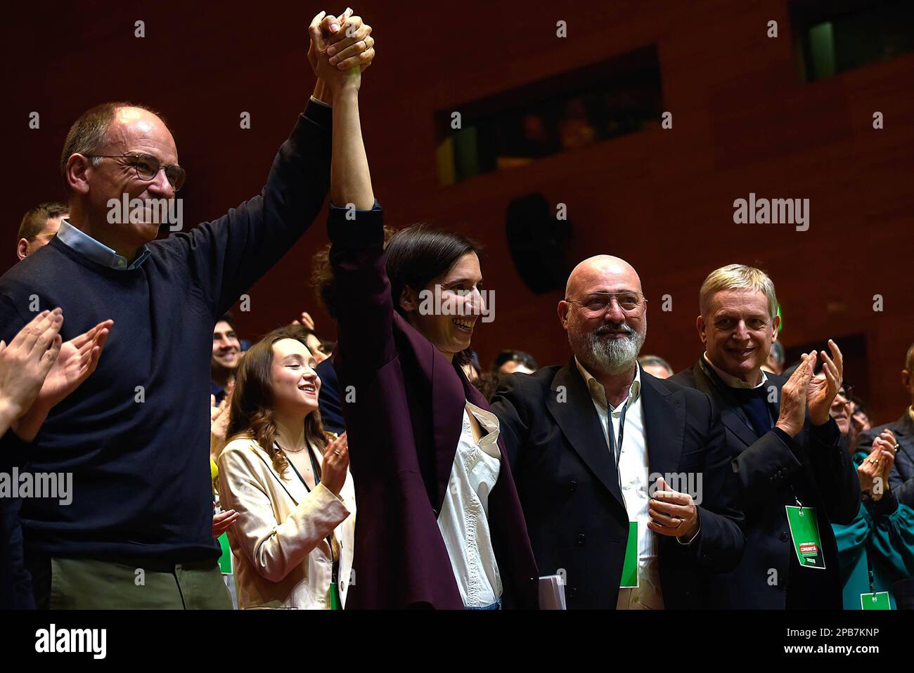 Roma, Italia. 12th Mar, 2023. Elly Schlein (C) è proclamato Segretario del PD durante l'Assemblea Nazionale del Partito democratico (PD), a Roma. Credit: SOPA Images Limited/Alamy Live News Foto Stock