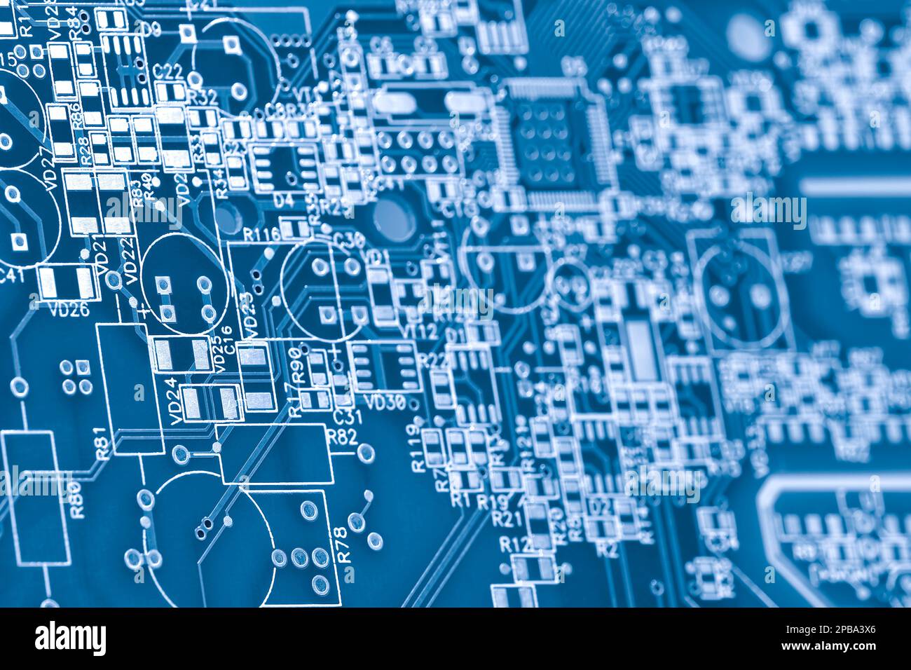 Concetto di stile della tecnologia delle schede a circuito stampato elettroniche da vicino Foto Stock