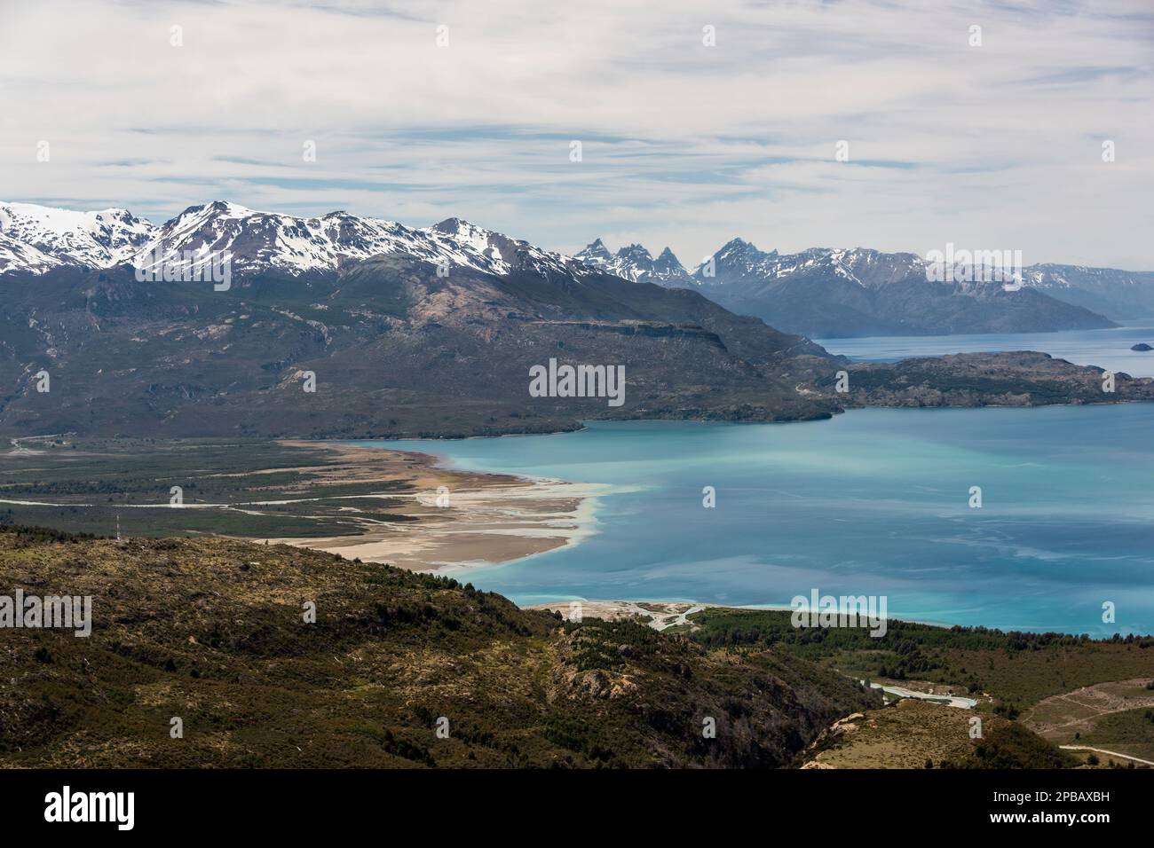 Delta del Rio Delta o el Leon dove entra Lag Gral Carrera, Parque Nacional Laguna San Rafael, Patagonia Foto Stock