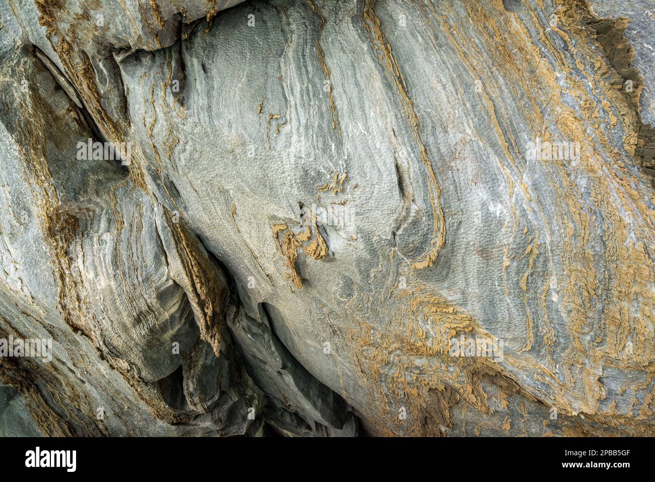 Primo piano delle pareti delle Grotte di marmo rende un astratto geologico, Lago Generale Carrera, Patagonia Foto Stock