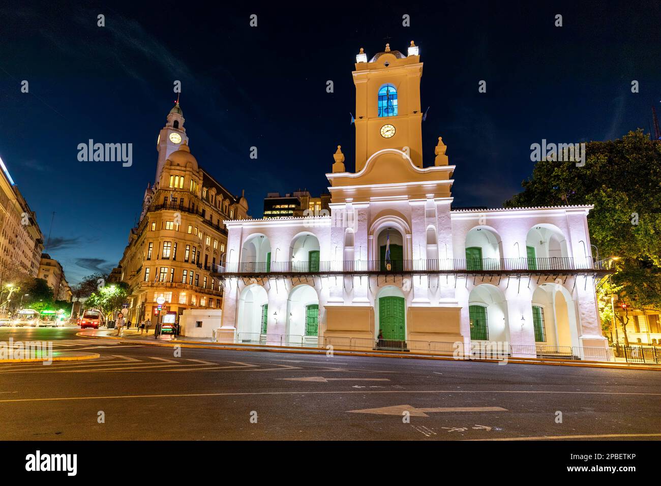 Museo di Storia nella Plaza de Mayo di Buenos Aires Argentina di notte Museo storico Nazionale del Cabildo y la Revolution de Mayo Foto Stock