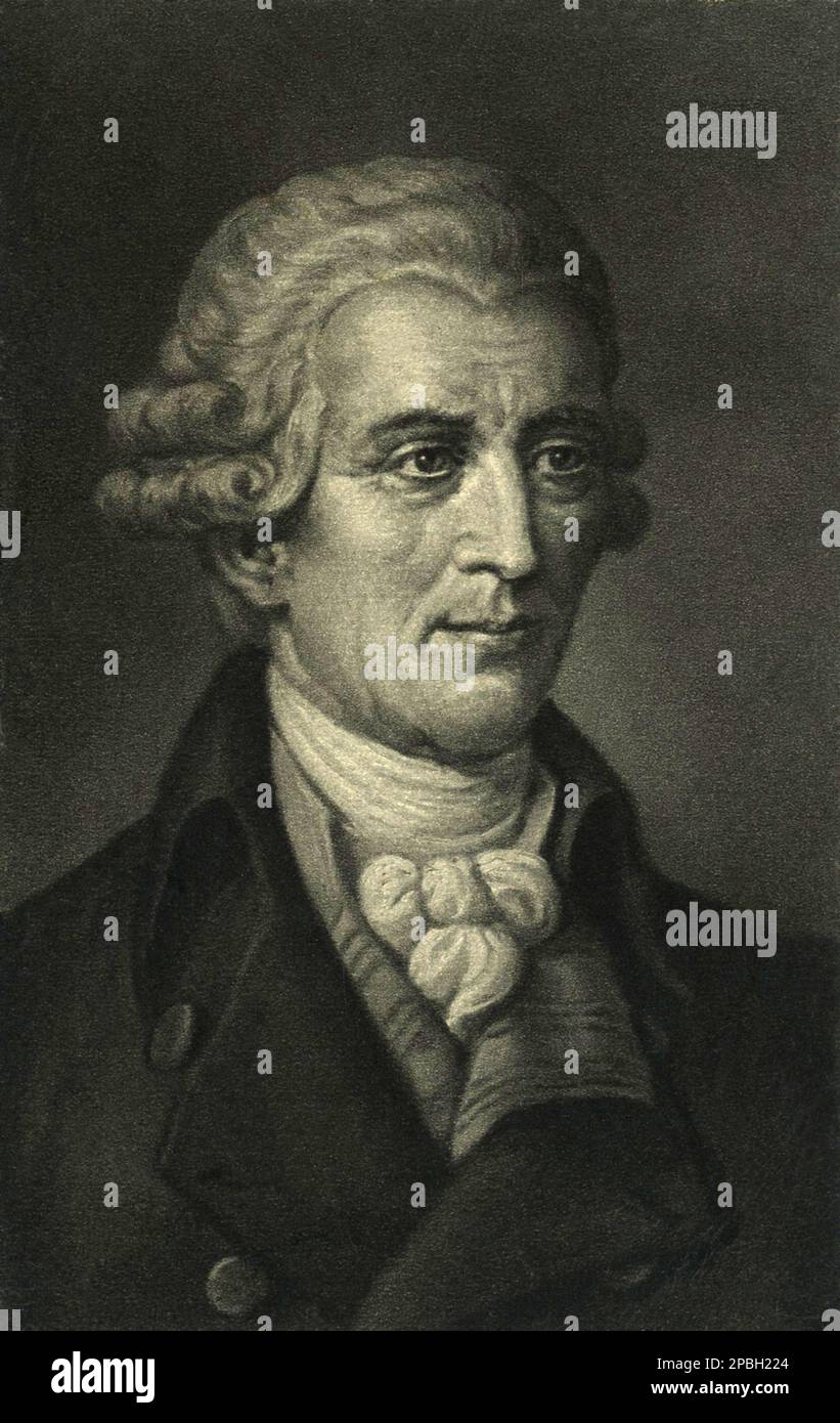 Il celebre compositore di musica barocca austriaco Franz JOSEPH HAYDN ( 1732 - 1809 ). È chiamato da alcuni il 'Padre della Sinfonia' e 'Padre del Quartetto d'archi'. Cittadino austriaco di lunga durata, Haydn ha trascorso gran parte della sua carriera come musicista di corte per la ricca famiglia ungherese Esterhezy nella sua remota proprietà. Joseph Haydn era il fratello di Michael Haydn , egli stesso un compositore molto apprezzato e Johann Evangelist Haydn , tenore. - MUSICA CLASSICA - CLASSICA - COMPOSITORE - MUSICA - ritratto - ritratto - parrucca - parrucca - jabot - BAROCCO - BAROCCA ---- ARCHIVIO GBB Foto Stock