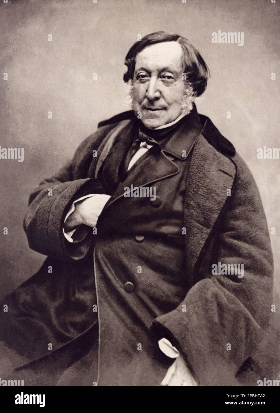 1856, Parigi , Francia : il celebre compositore italiano GIOACCHINO ROSSINI ( 1792 - 1868 ). Foto di Nadar , Parigi - COMPOSITORE - OPERA LIRICA - CLASSICA - CLASSICA - RITRATTO - ritratto - musica - MUSICA - MUSICA - FIOCCO - FIOCCO - CRAVATTA - CRAVATTA - colletto - colletto - cappotto ---- ARCHIVIO GBB Foto Stock