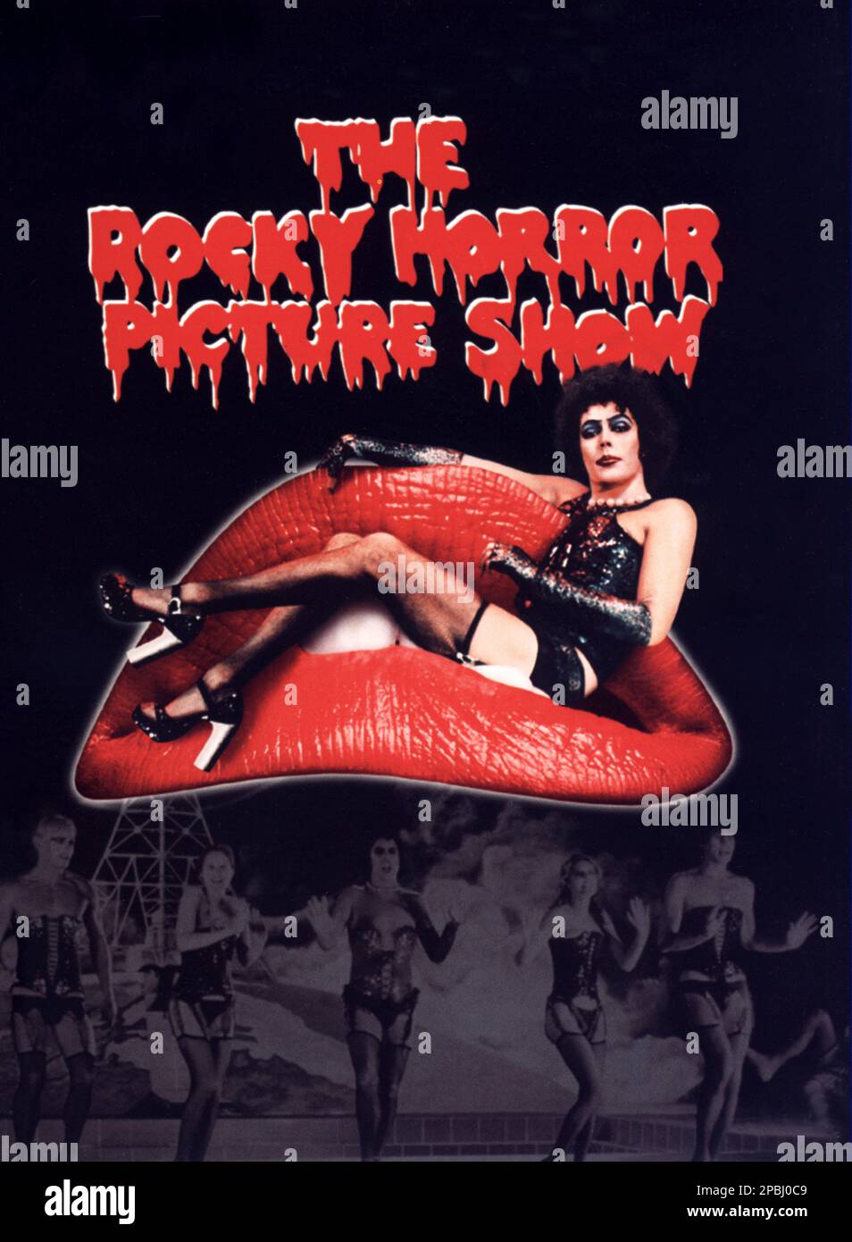 1975 : il poster italiano che pubblicizza il film CULT THE ROCKY HORROR PICTURE SHOW , di Jim Sharman , con musiche di Richard o'Brian , con TIM CURRY , Susan sarandon , Barry Bostwick, Carne Loaf - FILM - CINEMA - poster pubblico - poster - pubblicità - locandina - bocca - bocca - labra rosse - labbra rosse - guepiere - tacchi - ruote - scarpe - scarpe - GAY - OMOSESSUALE - OMOSESSUALITÀ - OMOSESSUALE - omosessualità - LGBT - bisessualità - Bisessualita' - travestito - transgender - trans - GLTB - MUSICAL ---- NON PER USO pubblicitario PUBBLICITARY ---- NON PER uso PUBBLICO Foto Stock
