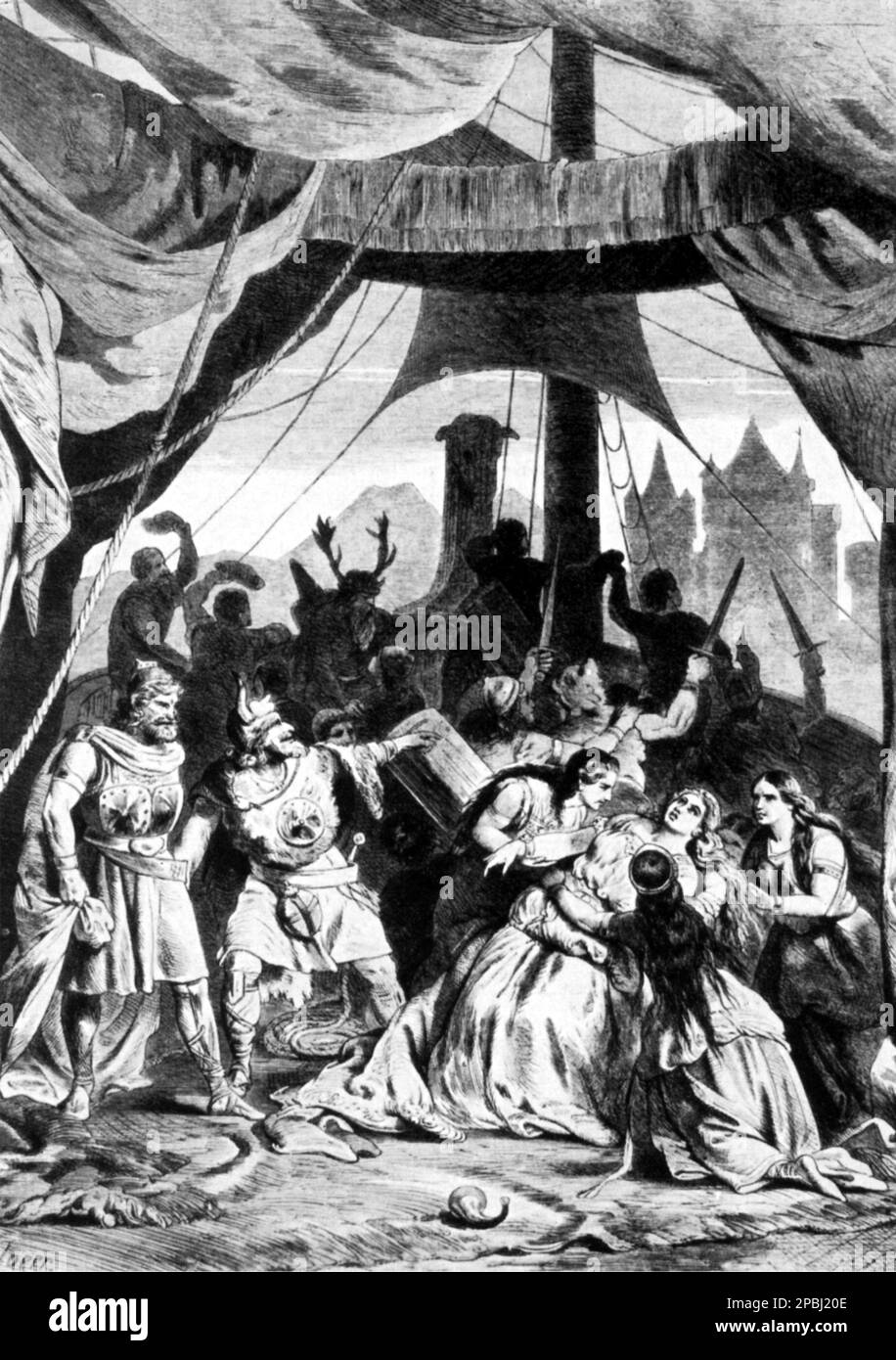 1865 : l'illustratio dell'incisore I. Noerr ha dedicato al i atto di TRISTAN UND ISOLDE ( TRISTANO e ISOTTA ) del compositore musicale tedesco RICHARD WAGNER ( 1813-1883 ) , eseguito a Monaco di Baviera . Dal giornale ILLUSTRIERTE ZEITUNG , vol 45 , Leipzing , 1865 - MUSICA - CLASSICA - MUSICA CLASSICA - LIRICA - OPERA - compositore - musicista - COMPOSITORE - OPERA LIRICA - MUSICALE ---- ARCHIVIO GBB Foto Stock