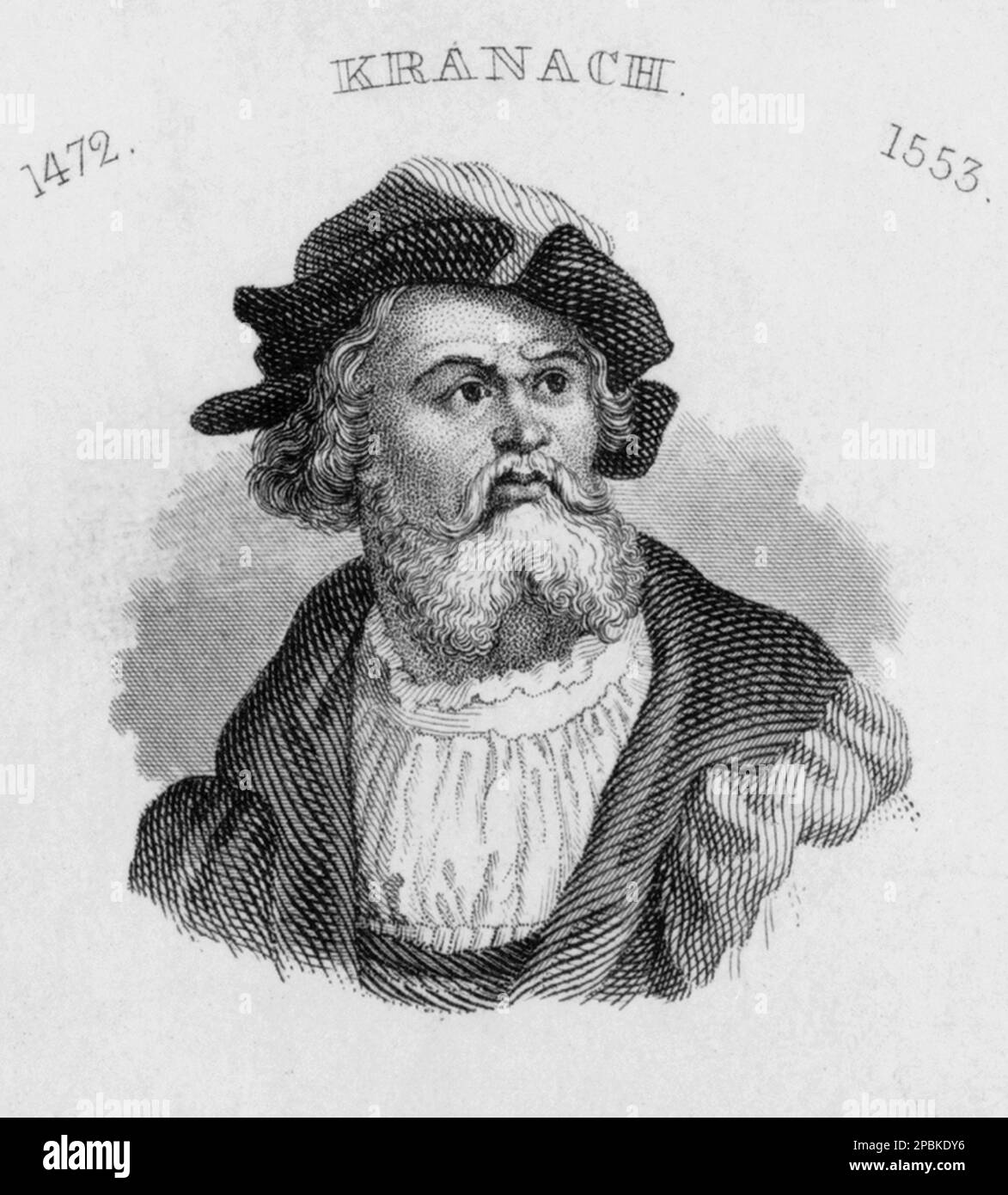 1900 ca, GERMANIA: Il pittore tedesco LUCAS CRANACH il Vecchio (1472-1553), Ritratto inciso del XIX secolo - ARTI VISIVE - ARTI VISIVE - ARTE - ARTE - pittura - pittura - PITTORE - artista - artista - artista - ritratto - ritratto - barba - uomo anziano - cappello - cappello - incisione - il Vecchio - KRANACH ---- Archivio GBB Foto Stock