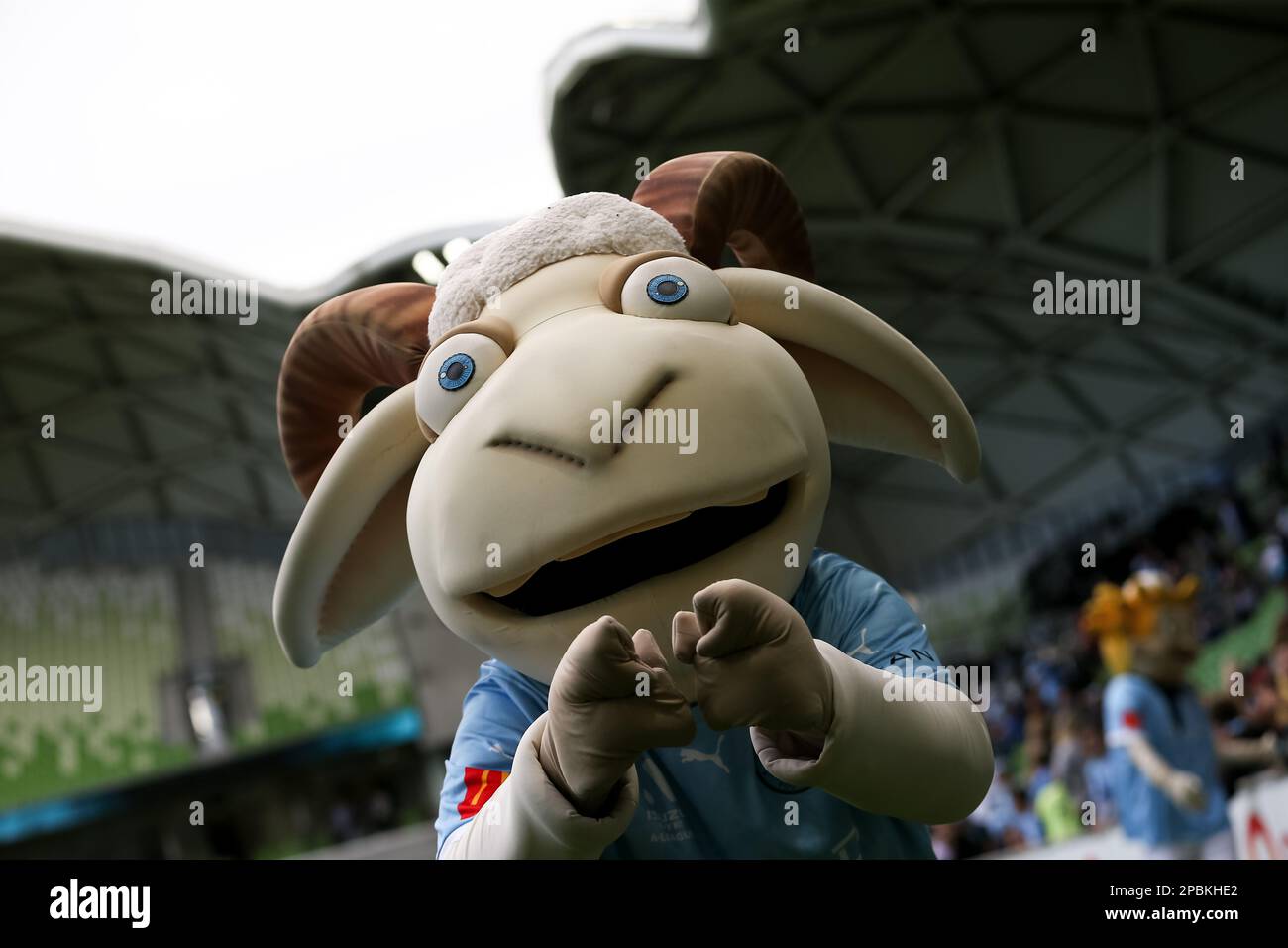Melbourne, Australia, 12 marzo 2023. La mascotte di Melbourne City si pone durante la Partita di calcio maschile della A-League tra Melbourne City e Brisbane Roar all'AAMI Park il 12 marzo 2022 a Melbourne, Australia. Credit: Dave Hewison/Alamy Live News Foto Stock