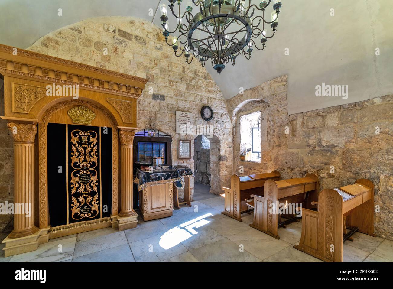 Vista interna della sinagoga presso la tomba del re Davide nella città vecchia di Gerusalemme, Israele. Foto Stock