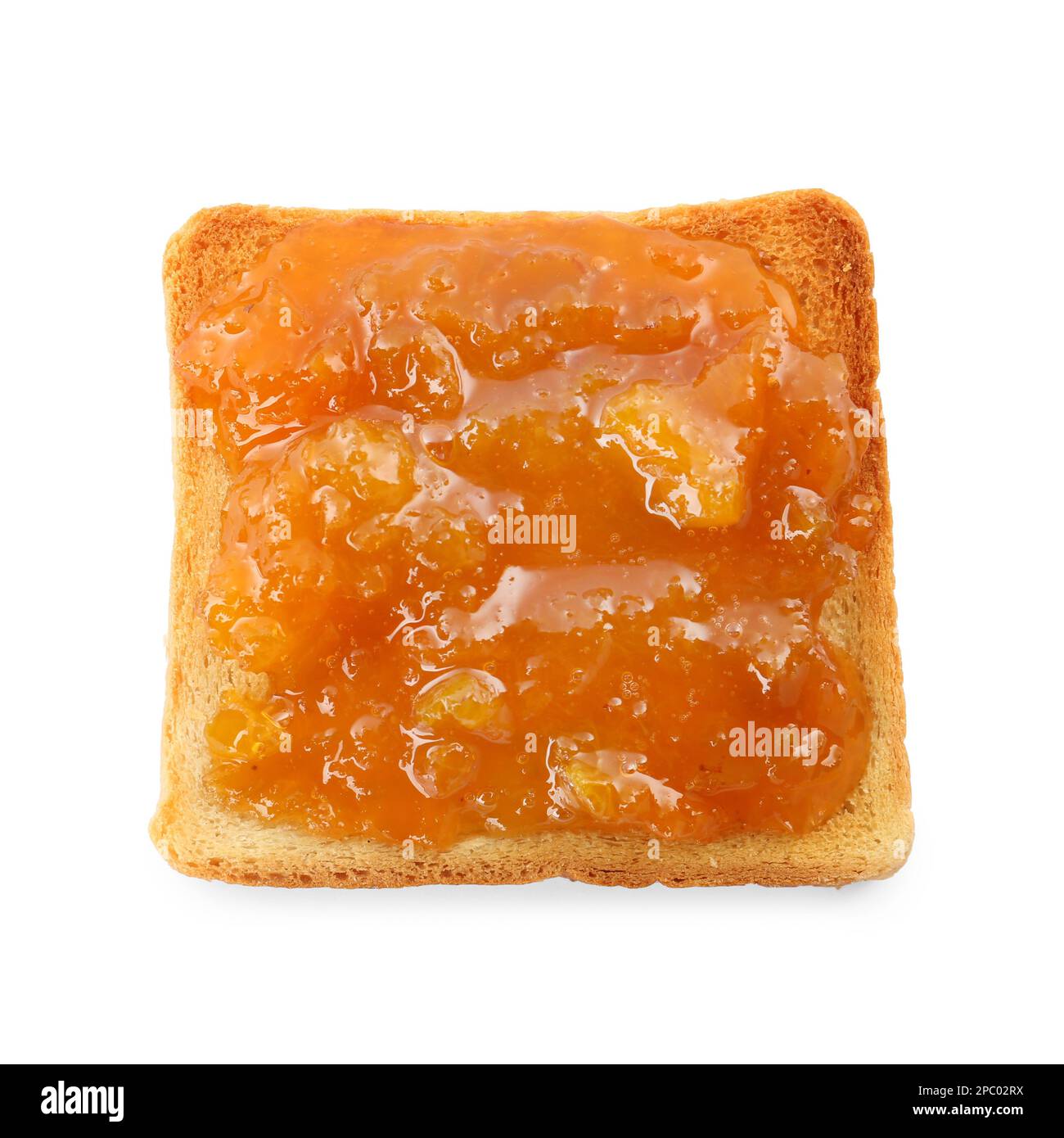 Brinda con gustosa marmellata d'arancia su sfondo bianco, vista dall'alto Foto Stock