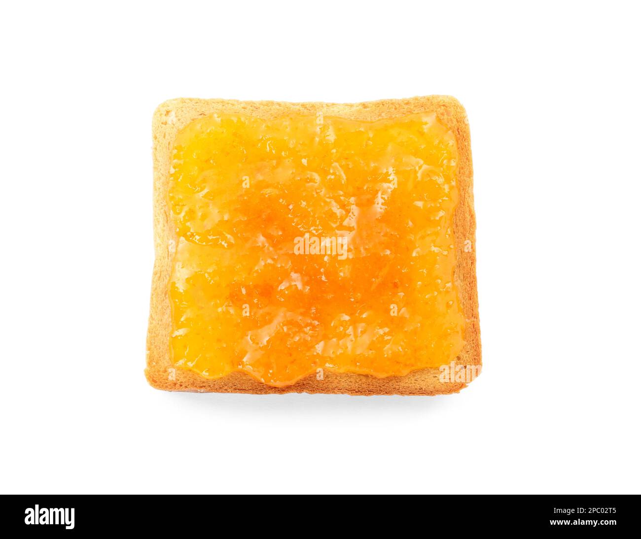 Brinda con gustosa marmellata d'arancia su sfondo bianco, vista dall'alto Foto Stock