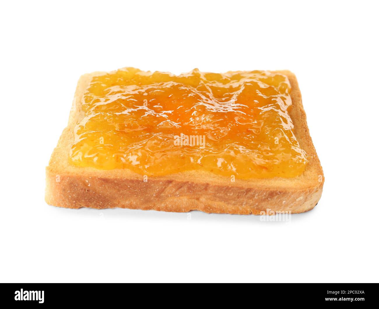 Brinda con gustosa marmellata d'arancia su sfondo bianco Foto Stock