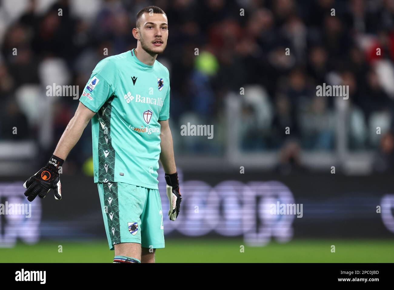 Torino, Italia. 12th Mar, 2023. Torino, Italia, 12 marzo 2023, Martin Turk di UC Sampdoria guarda durante la Serie Una partita tra Juventus FC e UC Sampdoria allo Stadio Allianz il 12 marzo 2023 a Torino. Credit: Marco Canoniero/Alamy Live News Foto Stock