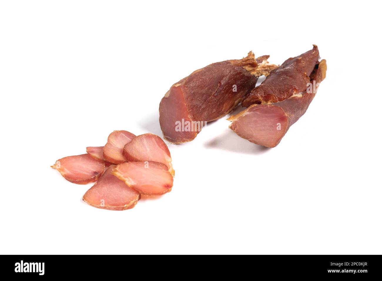 Carne di maiale secca isolata su fondo bianco Foto Stock